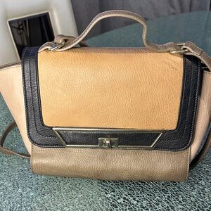 Leather Colorblock Top-Handle Satchel - Black & INC